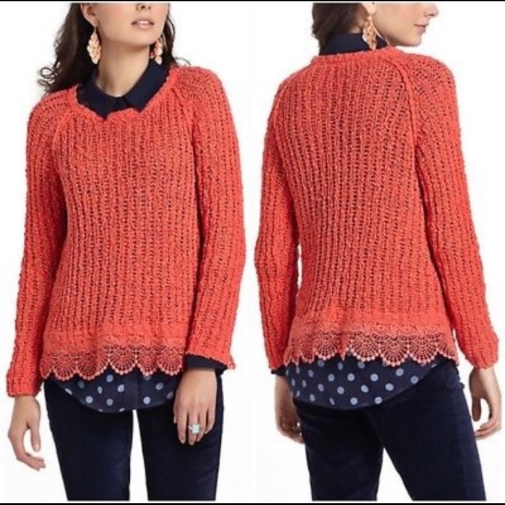 Anthropologie Knitted and Knotted Orange/Coral Sweater